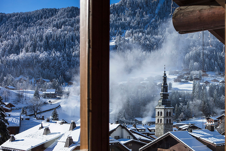 Paroramic view of the village of La Clusaz from the Alpen Roc*** hotel in La Clusaz